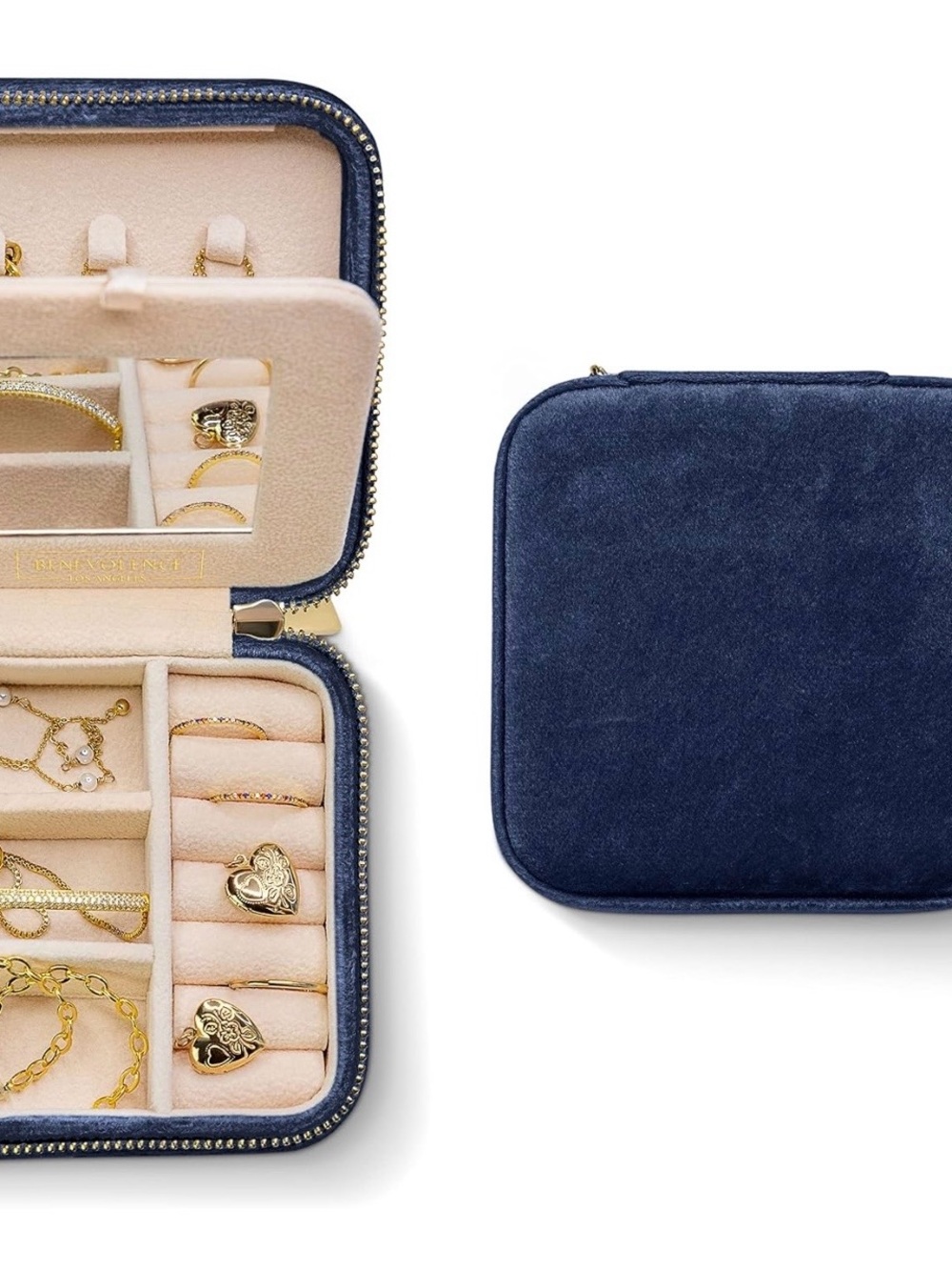 Benevolence LA Plush Velvet Jewerly Box - Travel Case Organizer with Mirror